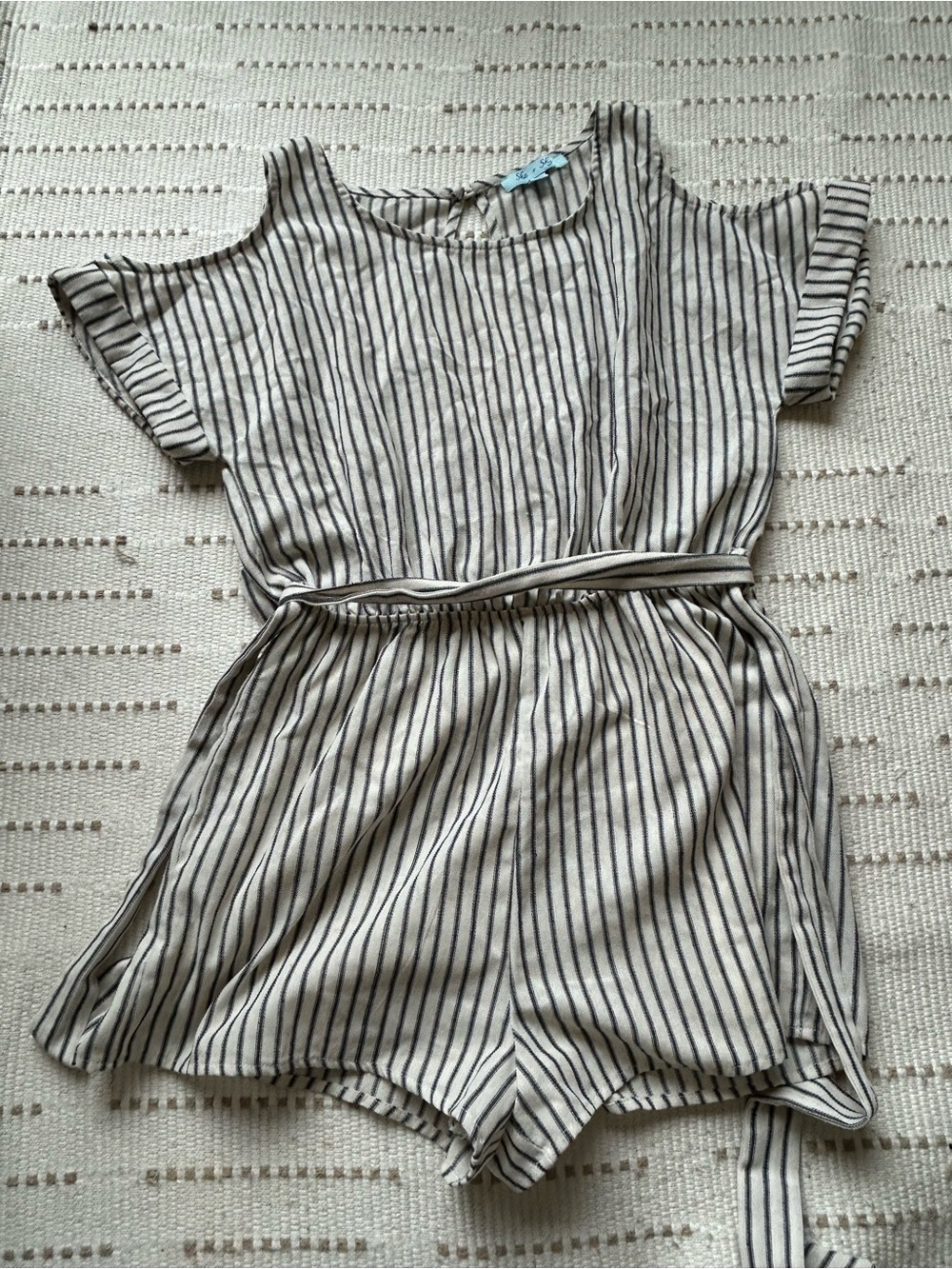 Striped Tie-Waist Romper in Cream and Black